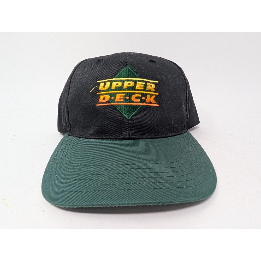 Vintage Upper Deck Hat Cap Snap Back Mens One Size Black Green Twill Logo